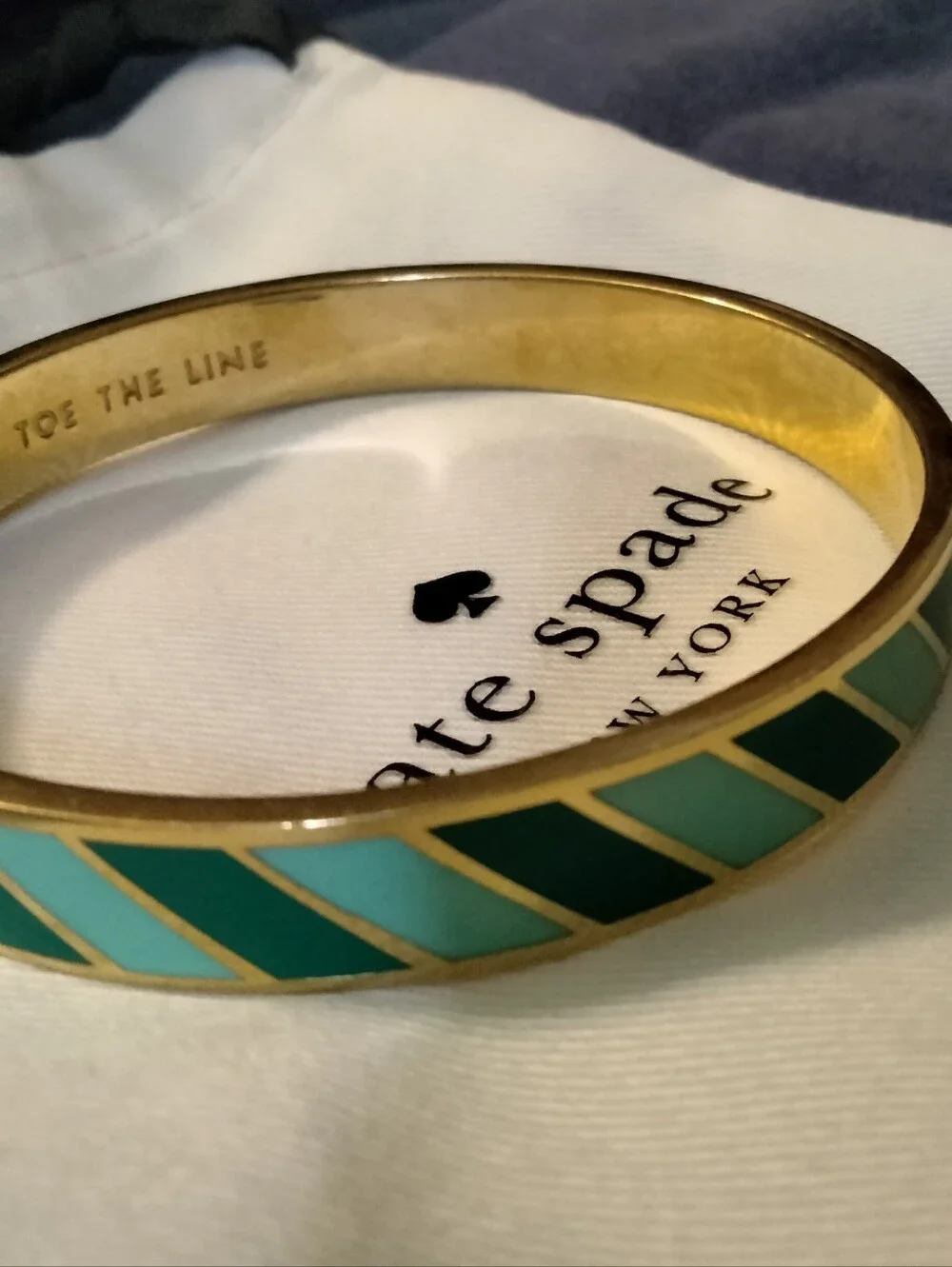 kate spade diagonal stripe enamel bangle TOE THE LINE green blue gold-tone - Picture 7 of 8
